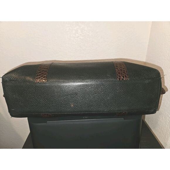 Brighton Pebbled Leather Shoulder Bag, Black Brown Croc Embossed Trim 14x8x4 - Picture 11 of 15